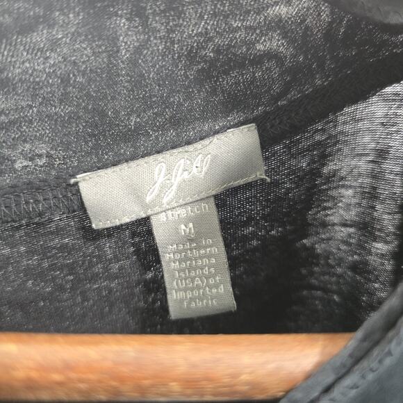 J Jill Shirt Womens Medium Black Tee T V Neck Quarter Sleeve Silk Trim Accent - Picture 3 of 11